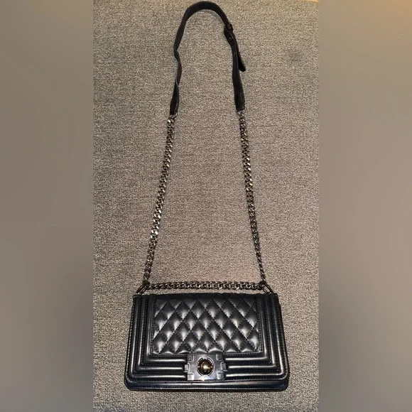 Elegant Black Quilted Shoulder Bag Small Medium Flap Crossbody Classic - Picture 2 of 9